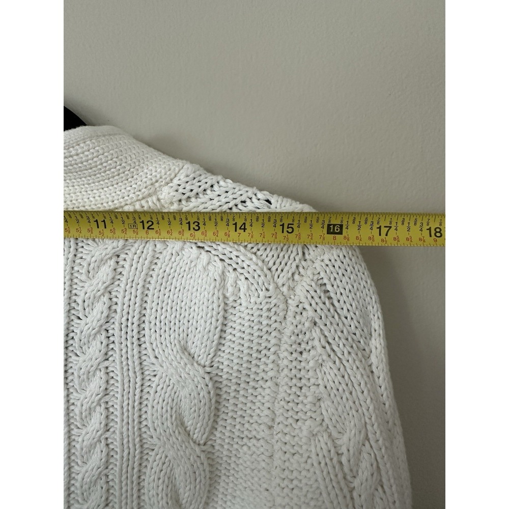 VTG LL Bean Heavy Cable Knit Nordic 100% Cotton Cable Knit Cardigan White - Picture 12 of 15